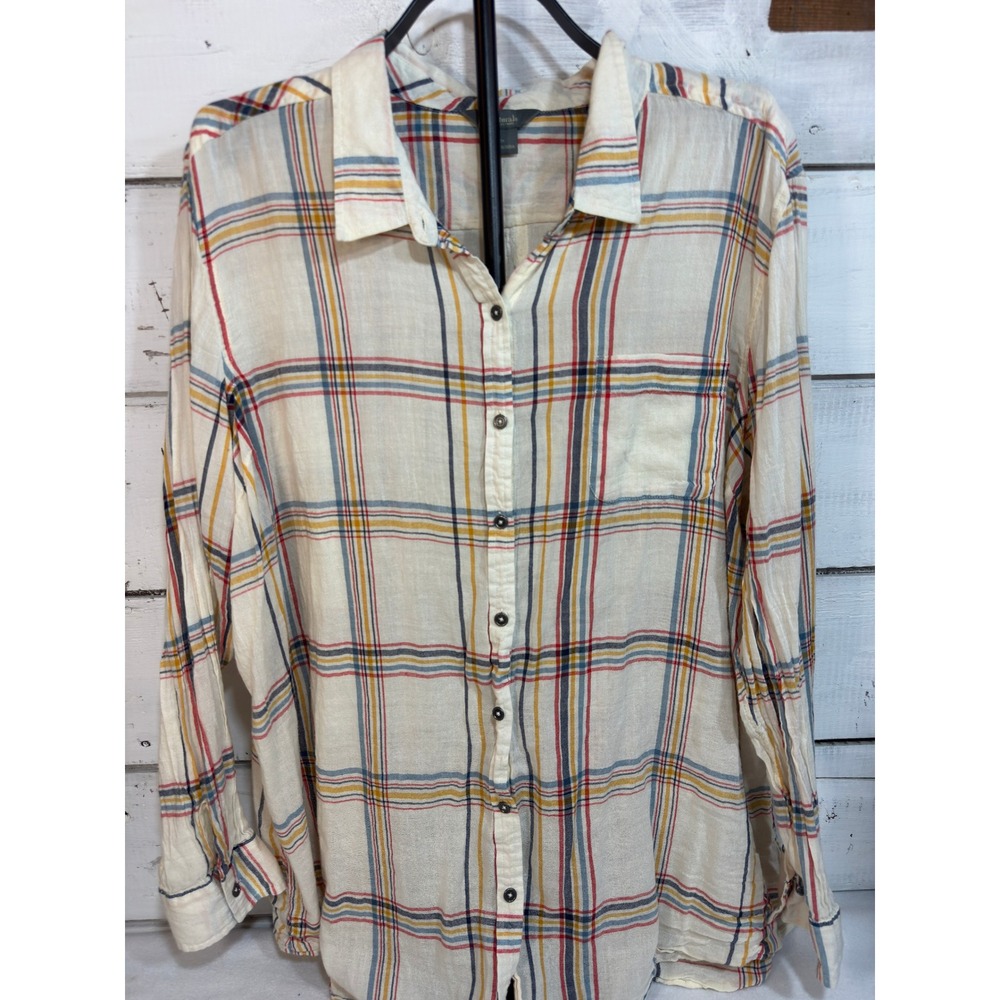 Natural Reflections Plaid Button Down Shirt Mens 2XL Cream Long Sleeve‎ Shirt